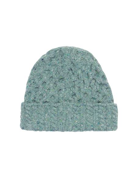 Bonnet cachemire femme irlandais à côtes et laine vert d'eau 