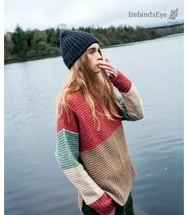 Pull  ras col montant cheminée vert ou rouge triocolor en laine tricoté