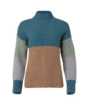 Green or red tri-colour wool high neck jumper