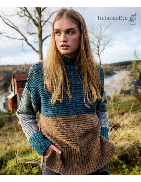 Green or red tri-colour wool high neck jumper