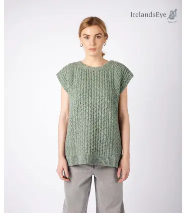 Pull sans manches en laine très tendance vert d'eau et crème blanc écru type COS  
