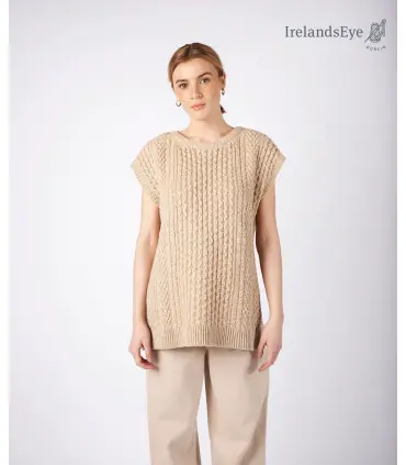 Pull en laine sans manches très tendance vert d'eau et crème blanc écru 