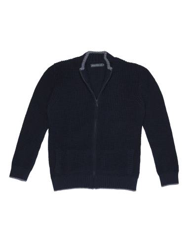 Jersey nórdico de cuello redondo con ribetes de colores para hombre de color caqui o arena o terracota