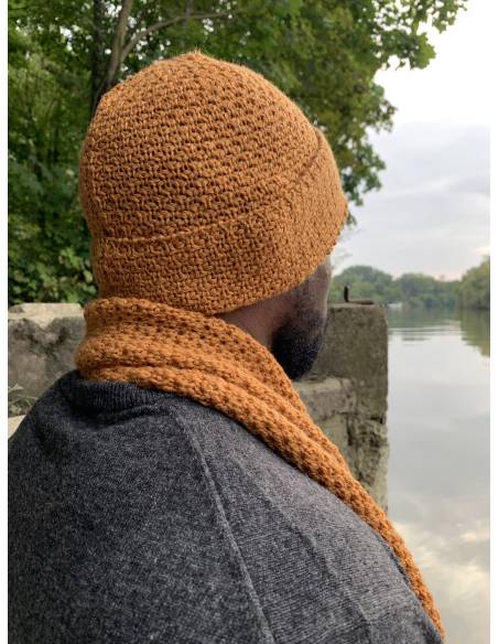 Echarpe en pure laine mérinos a cotes type nid d'abeille