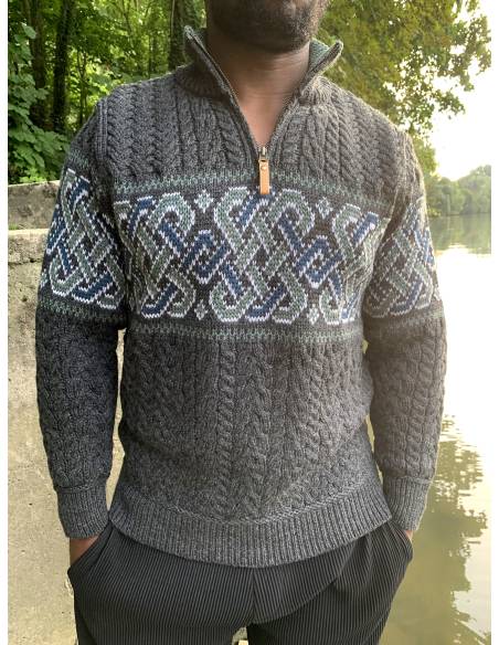 Pull Homme zip en pure laine mérinos écru ou gris foncé