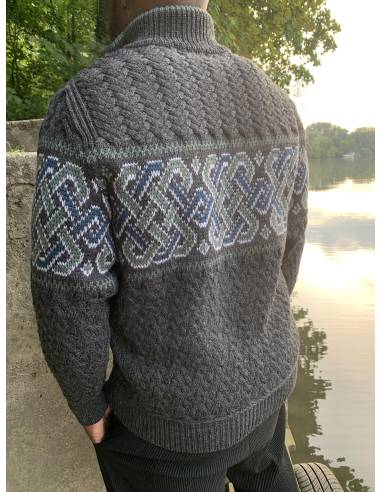 Celtic Jacquard Half Zip Pullover aus reiner Merinowolle