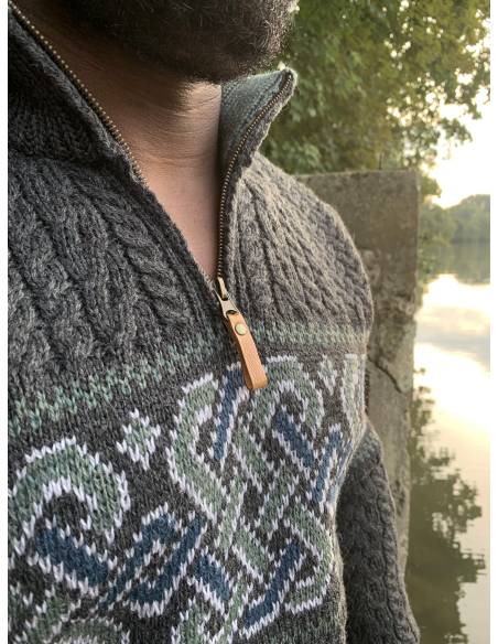Pull Homme zip en pure laine mérinos écru ou gris foncé