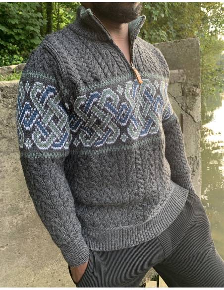 Pull Homme zip en pure laine mérinos écru ou gris foncé