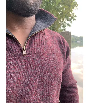 Pull Homme zip en pure laine vierge chaud doux et bordeaux 