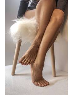 Lambskin Wooden Stool Round White 2