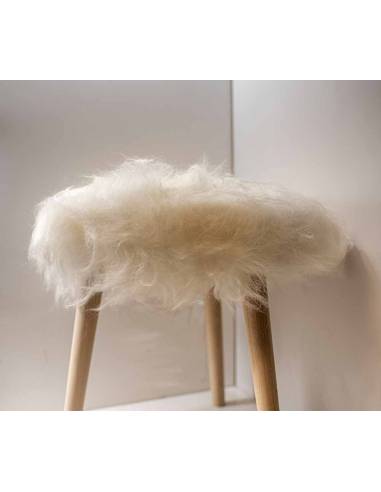 Lambskin Wooden Stool Round White