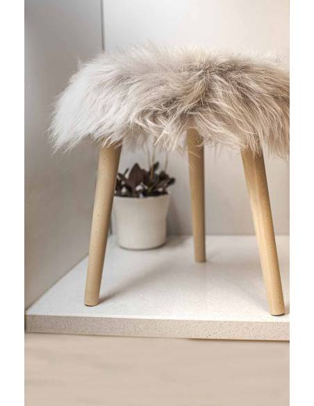 Lambskin Wooden Stool Round White