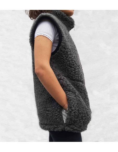 Gilet pure laine gris avec col fermeture ZIP