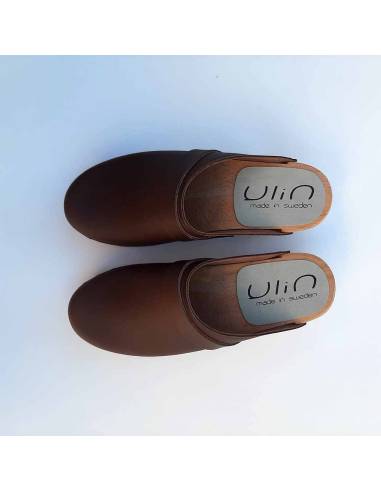 Women's swedish Clogs in  leather vegetal and wooden sole