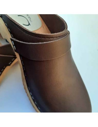Women's swedish Clogs in  leather vegetal and wooden sole