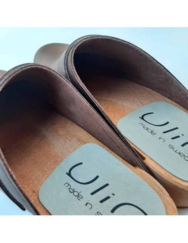 Women's swedish Clogs in  leather vegetal and wooden sole