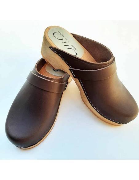 Damen Schwedische Holzschuhe in Gemüse Leder