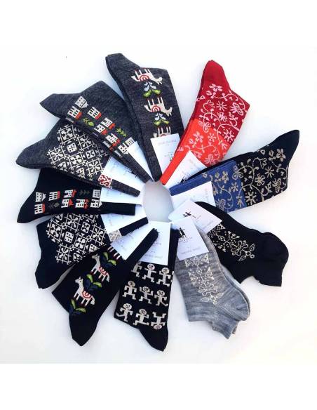 Chaussettes créateurs laine mérinos fantaisie collection couleurs mixtes femme et homme bengt and lotta design nordique 