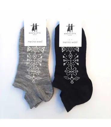 Socquettes créateurs laine mérinos fantaisie noir gris et blanc bengt and lotta design nordique 