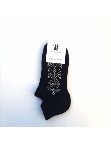 Socquettes créateurs laine mérinos fantaisie motifs nordique en noir