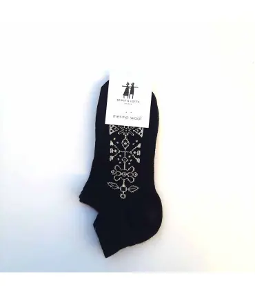 Socquettes créateurs laine mérinos fantaisie motifs nordique en noir