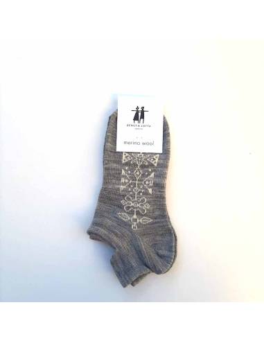 Socquettes créateurs laine mérinos fantaisie motifs nordique en gris 