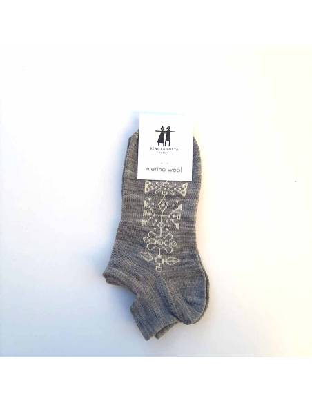 Socquettes créateurs laine mérinos fantaisie motifs nordique en gris 