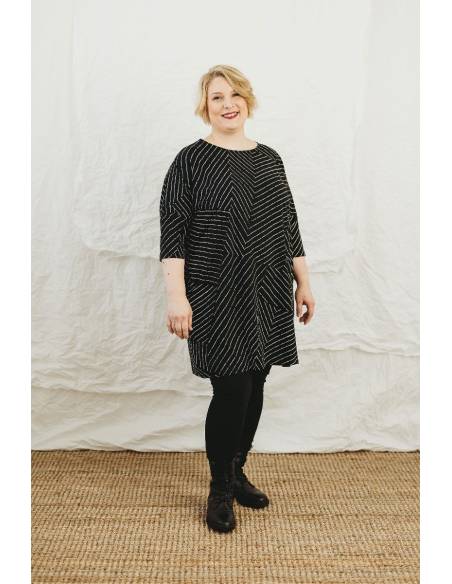 Kleid Damenhemd mit Mao-Kragen Perlmuttknöpfen und khaki-roten und blauen Quasten