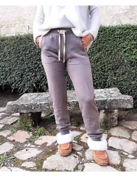 Pantalon laine mérinos femme jogging sport noir ou gris