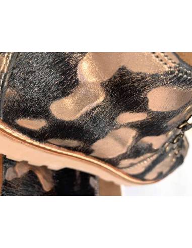 Bottines chaudes en cuir et fourrure chaude et tendance motif animal bronze et noir 