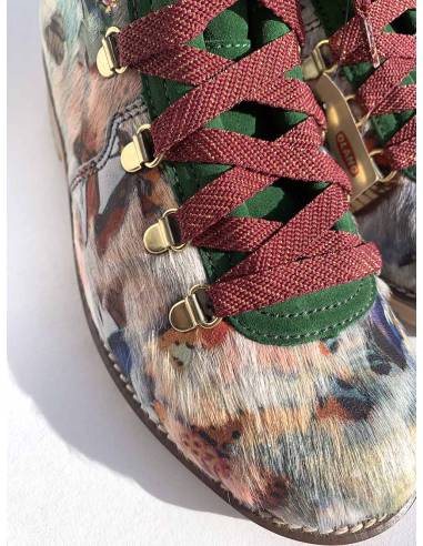 Bottines chaudes en cuir et fourrure chaude et tendance vert rouge et multicolore boots ski 