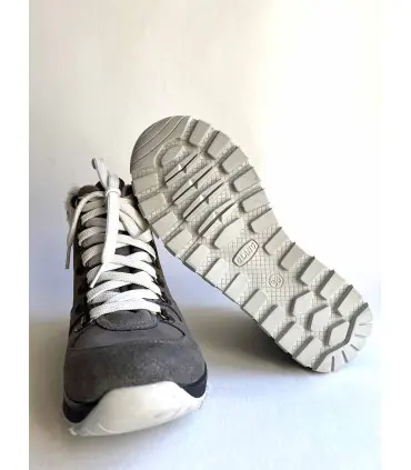 Sneakers d'hiver en peau cuir et daim de luxe à motifs ou simple pour femme- Olang bamboo gris noir et blanc à pois de luxe aprè