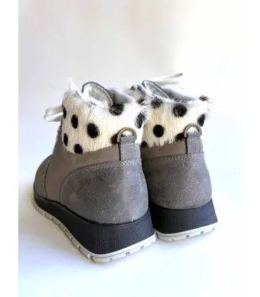Sneakers d'hiver en peau cuir et daim de luxe à motifs ou simple pour femme - Olang bamboo veritable peau grise et noir à pois 