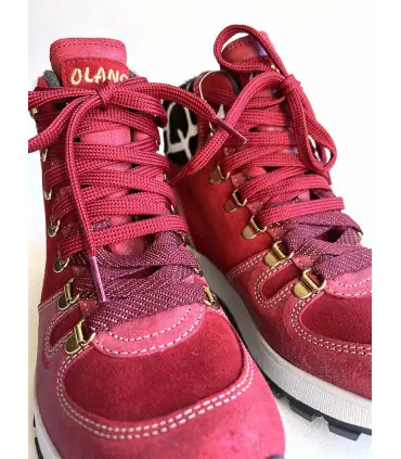 Sneakers d'hiver en peau cuir et daim de luxe à motifs ou simple pour femme - Olang bamboo rouge veritable peau motif giraffe ou