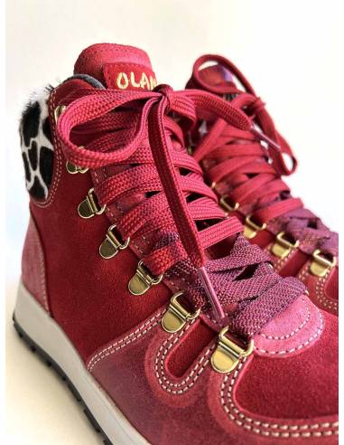 Sneakers d'hiver en peau cuir et daim de luxe à motifs ou simple pour femme - Olang bamboo peau véritable noir rouge et blanc 