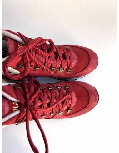 Sneakers d'hiver en peau cuir et daim de luxe à motifs ou simple pour femme - Olang  bamboo rouge noir et blanc poils courts