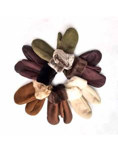 Women Mittens in wooly genuine lambskin