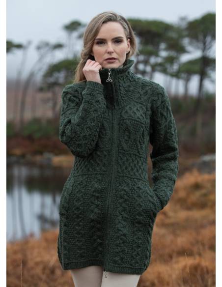 Cable design Zip Coat cardigan pure merinowool blue