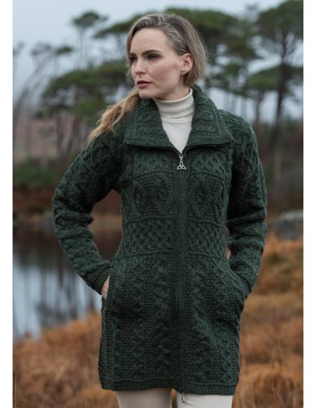 Cable design Zip Coat cardigan pure merinowool blue