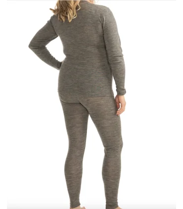 Maillot femme manches longues doux en laine mérinos et soie GRIS nordique
