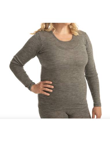 Maillot femme manches longues doux en laine mérinos et soie GRIS