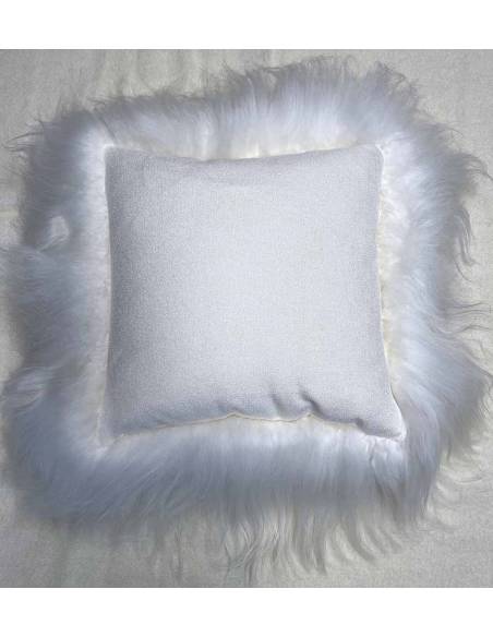 Coussin en peau d'agneau véritable double face tissu et mouton 