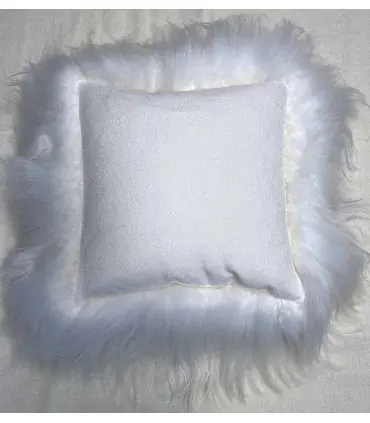 Coussin en peau d'agneau véritable double face tissu et mouton 