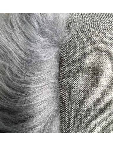 Coussin en peau d'agneau véritable gris chiné double face textile et mouton