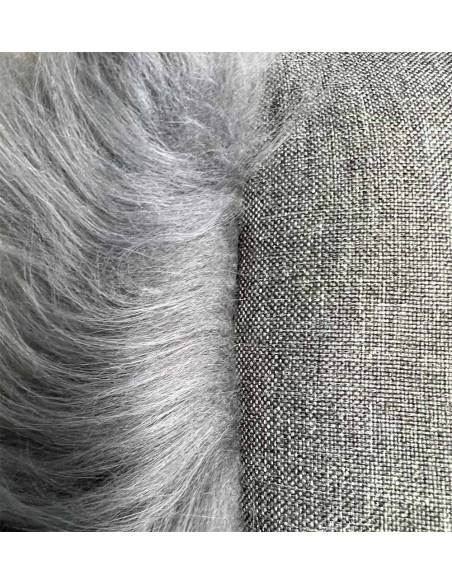 Coussin en peau d'agneau véritable gris chiné double face textile et mouton 