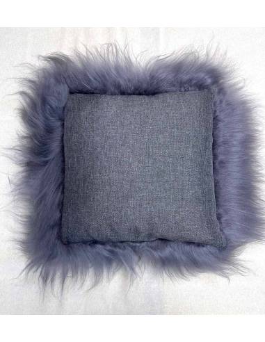 Coussin en peau d'agneau véritable fabric textile et mouton gris à poils long