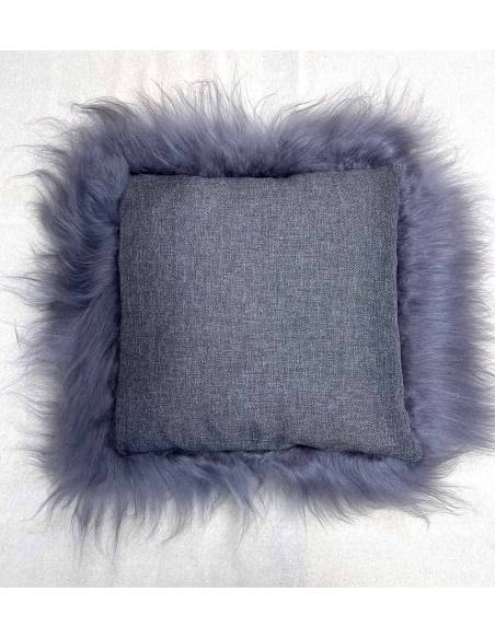 Coussin en peau d'agneau véritable fabric textile et mouton gris à poils long 