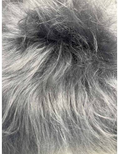Coussin en peau d'agneau véritable gris longs poils très doux décoration nordique