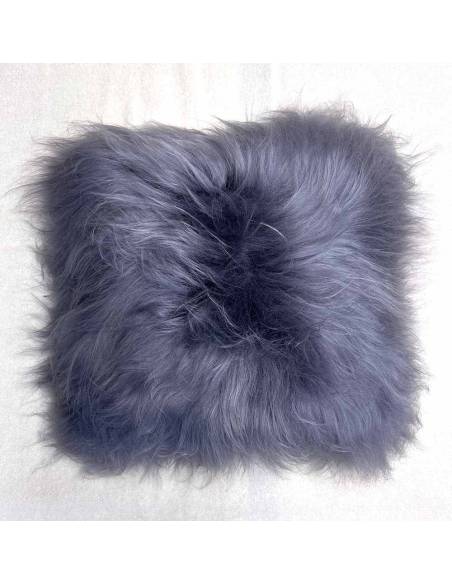 Coussin en peau d'agneau véritable gris mouton poils longs pour intérieurs nordiques