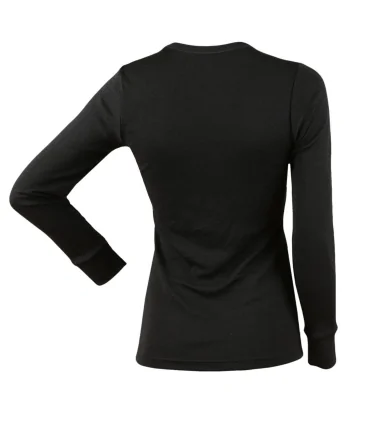 Maillot pure laine mérinos noir manches longues femme